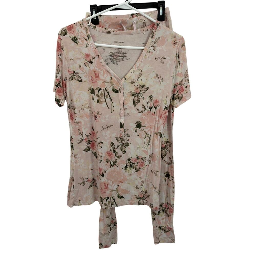 Posh Peanut Vintage Pink Rose Short Sleeve Loungewear Pajamas, Size Small Floral